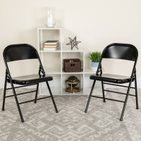 Flash Furniture 2-HF3-MC-309AS-BK-GG 2 Pk. HERCULES Series Triple Braced & Double Hinged Black Metal Folding Chair